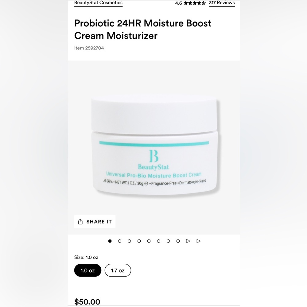 BeautyStat Universal Pro-Bio Moisture Boost Cream 1.0 oz - NIB
